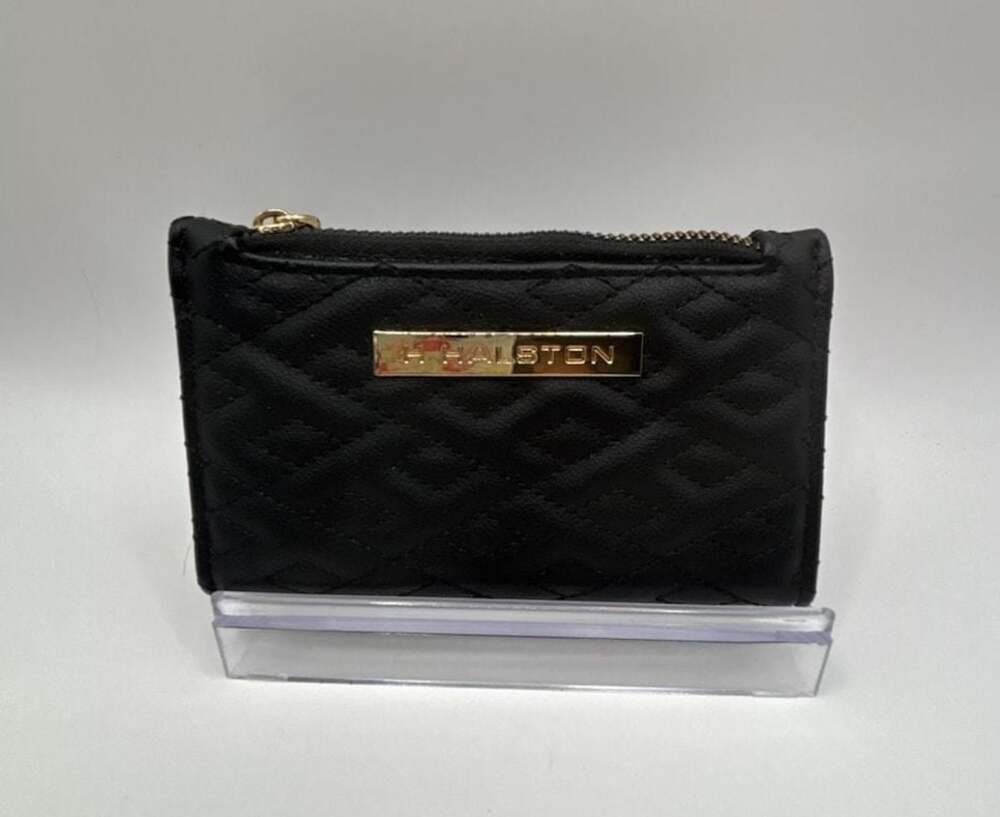 H Halston Black Quilted Bi-Fold Wallet with Zip Pocket